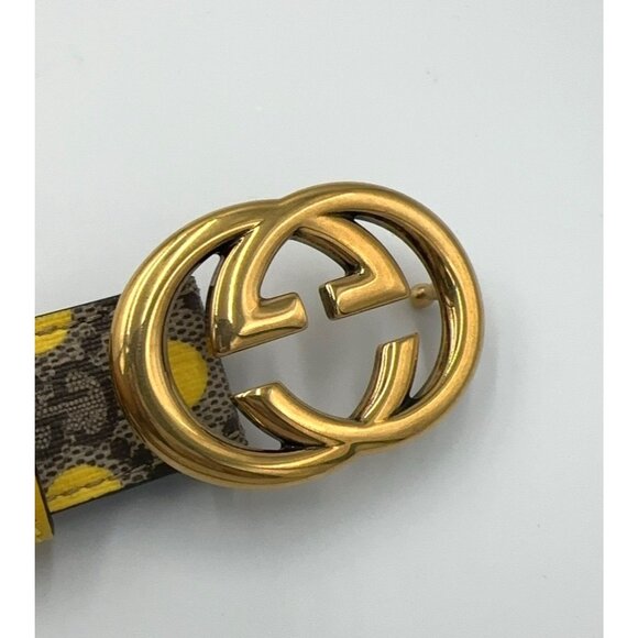 Gucci Women’s Interlocking G Polka Dot Supreme Canvas Belt Beige Ebony Yellow 95